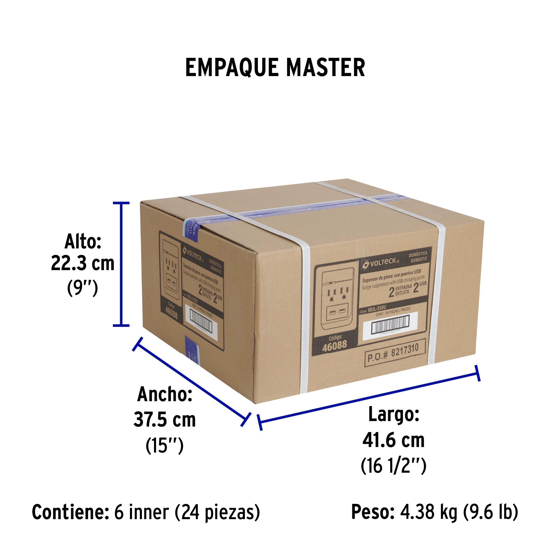 Multicontacto, 2 entradas,con 2 entradas USB, aterrizado