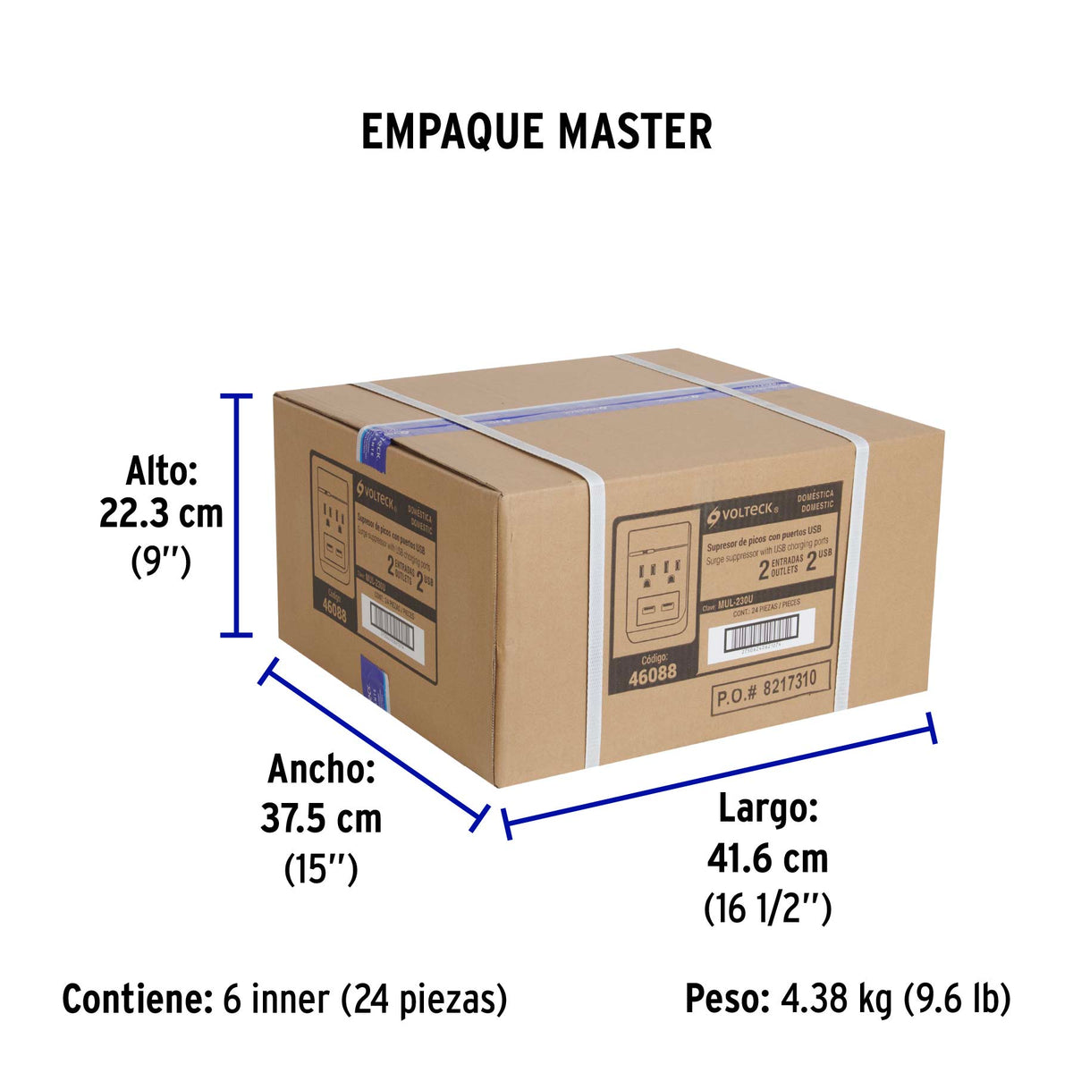 Multicontacto, 2 entradas,con 2 entradas USB, aterrizado