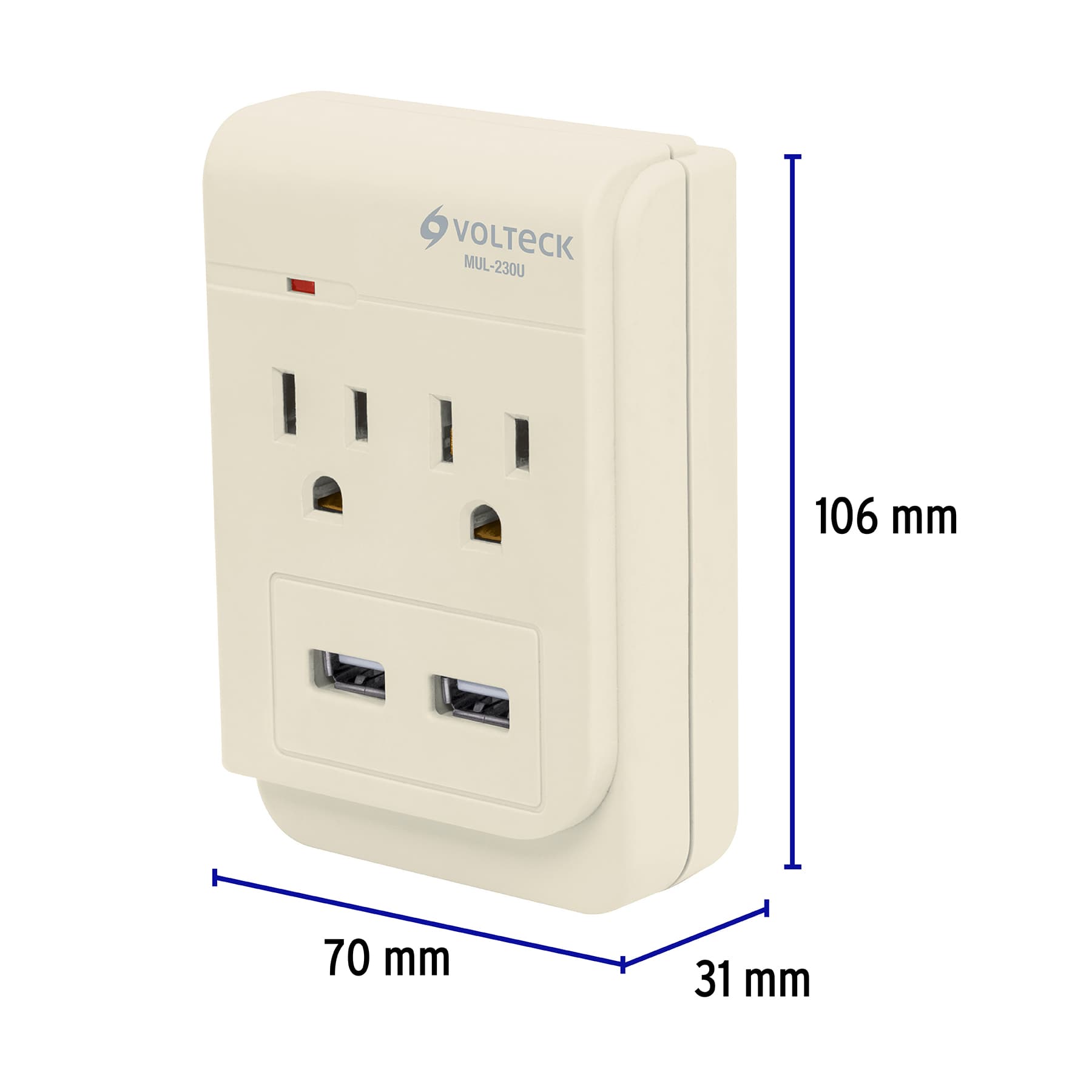 Multicontacto, 2 entradas,con 2 entradas USB, aterrizado