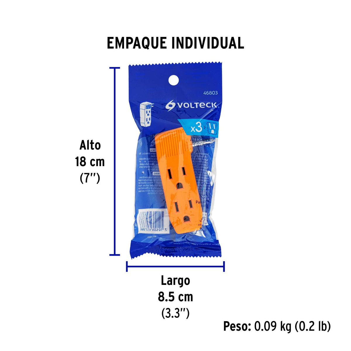 Multicontacto triple aterrizado, tipo "F" reforzado, Volteck