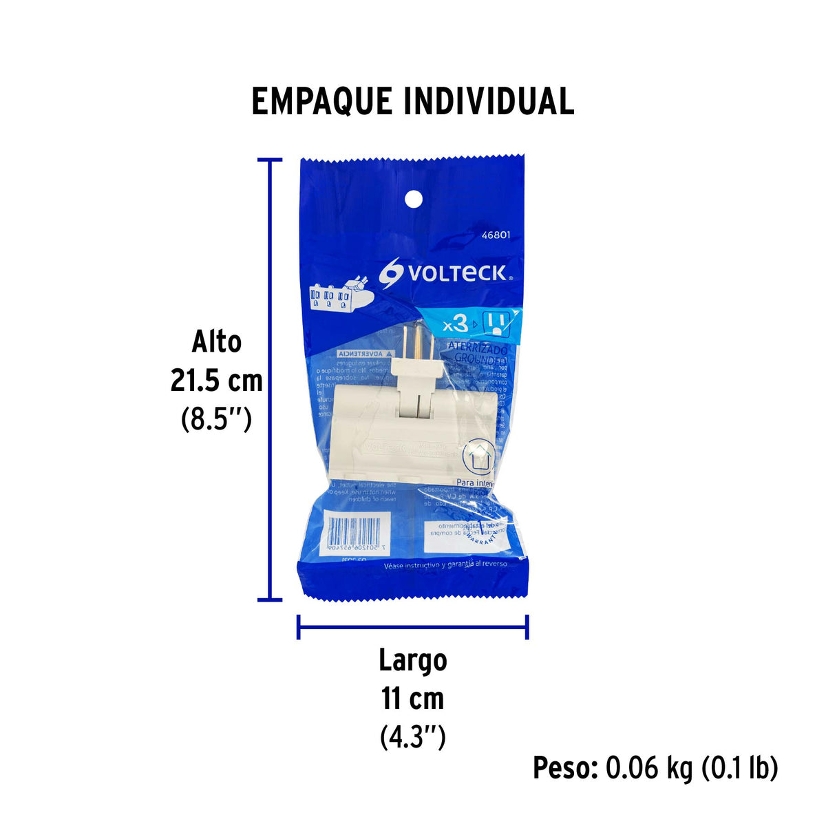 Multicontacto triple aterrizado, tipo bisagra, Volteck
