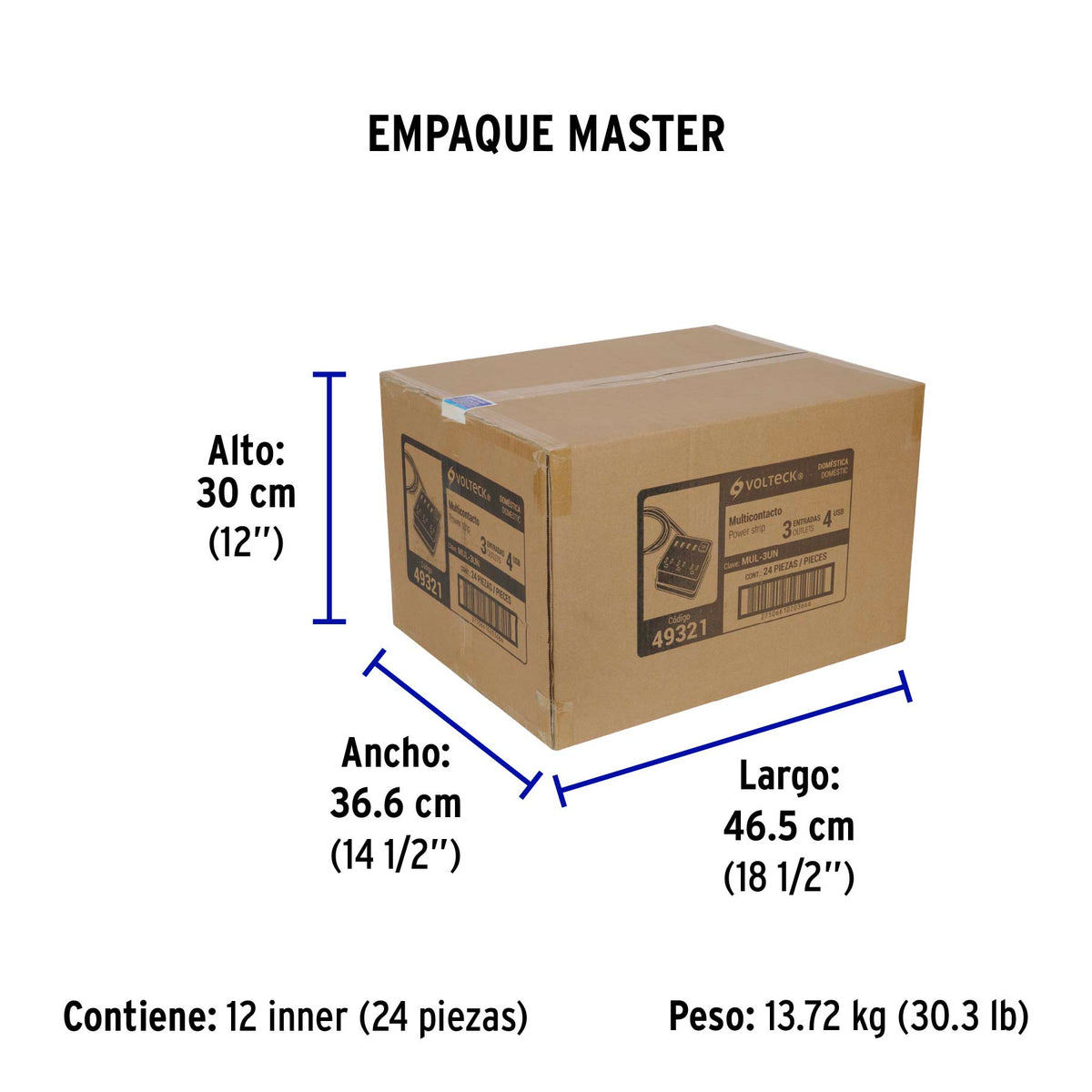 Multicontacto 16 AWG doméstico, 3 entradas 4 ptos USB, negro