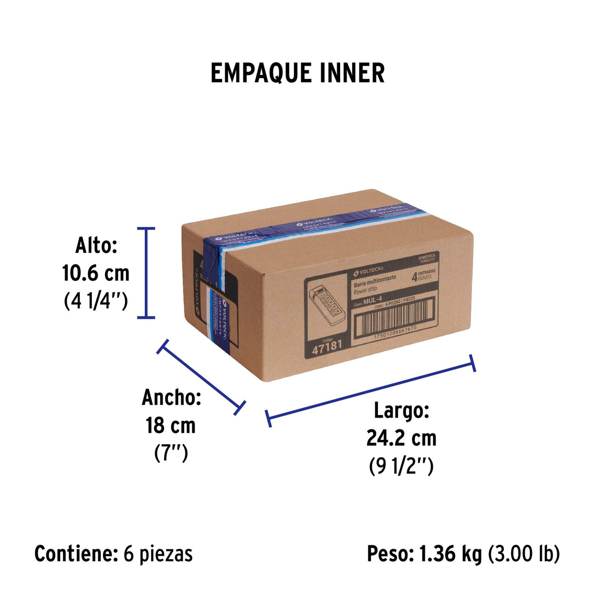 Multicontacto uso doméstico, 4 entradas, 16 AWG