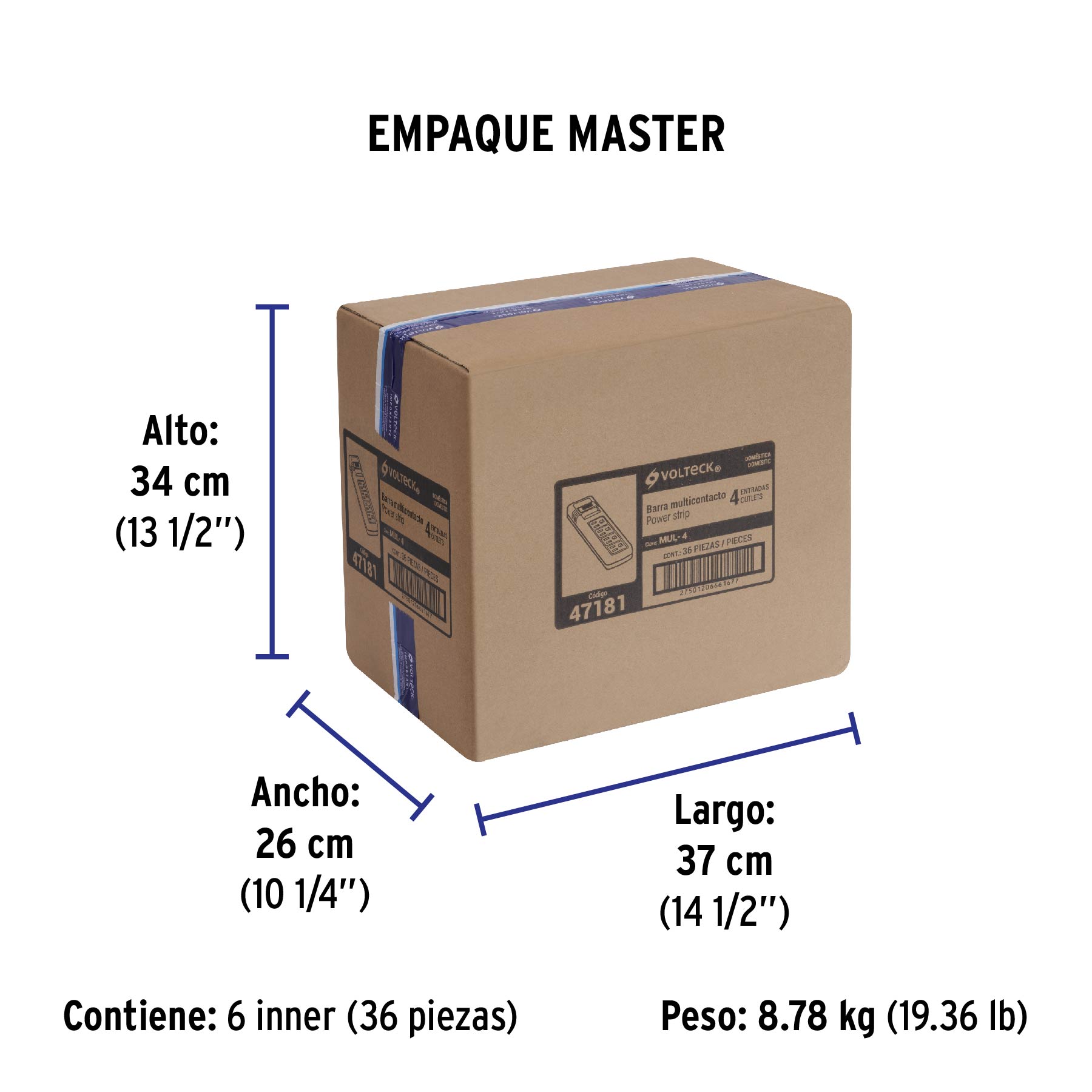 Multicontacto uso doméstico, 4 entradas, 16 AWG