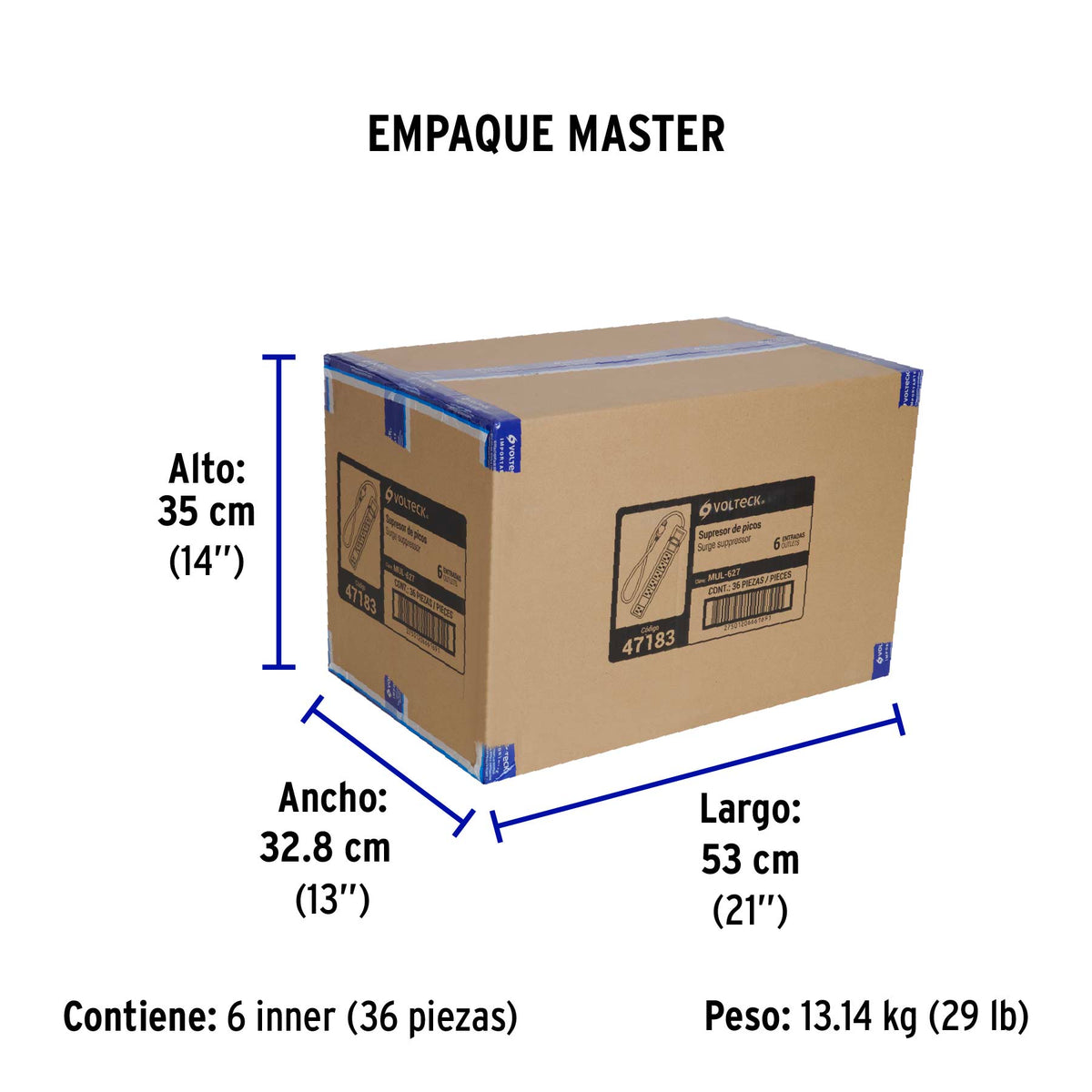 Multicontacto uso rudo, 6 entradas, supresor, 270 joules