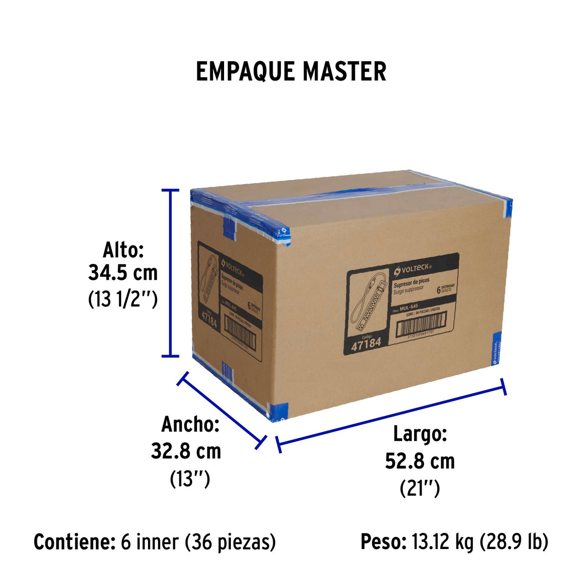 Multicontacto uso rudo, 6 entradas, supresor, 450 joules
