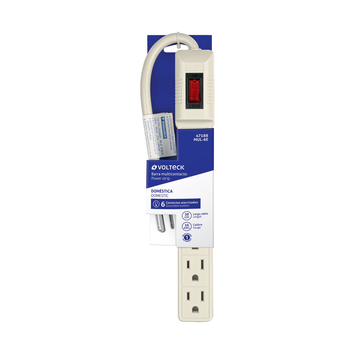 Multicontacto económico, 6 entradas,16 AWG
