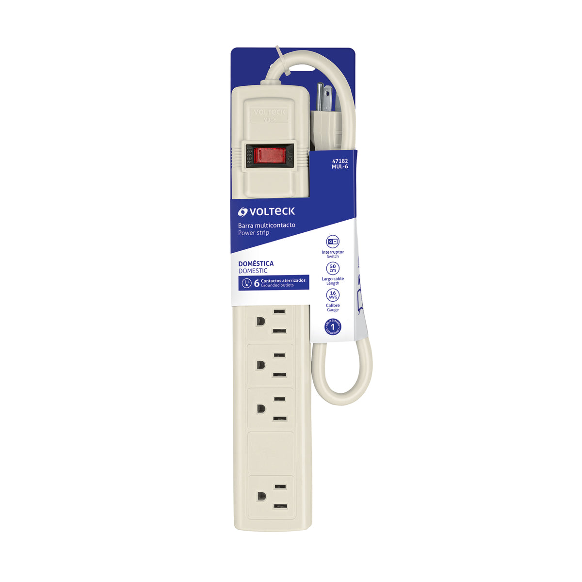 Multicontacto uso doméstico, 6 entradas,16 AWG