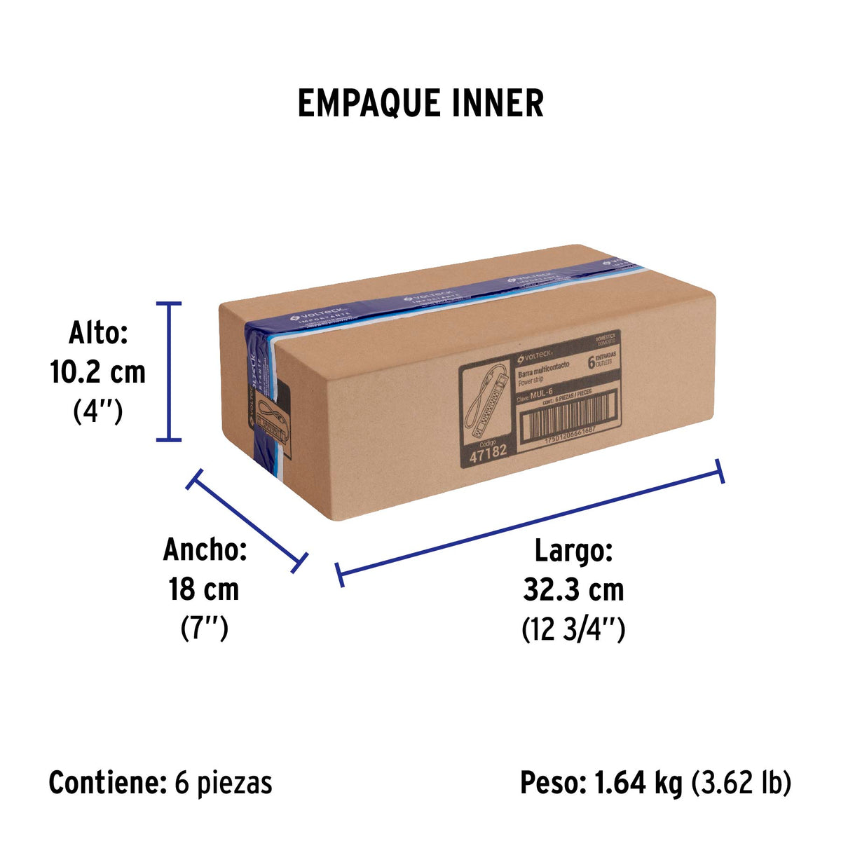 Multicontacto uso doméstico, 6 entradas,16 AWG