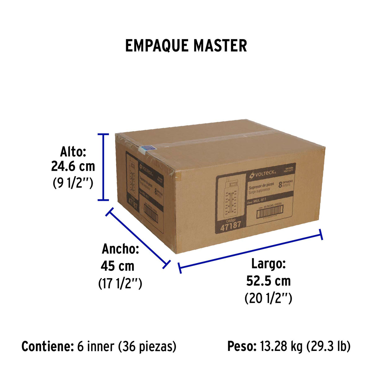 Multicontacto uso rudo, 8 entradas, supresor, 110 joules