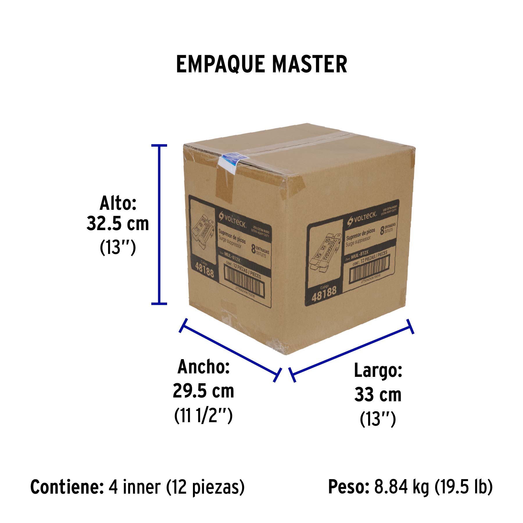 Multicontacto uso industrial, 8 entradas,supresor,1200joules