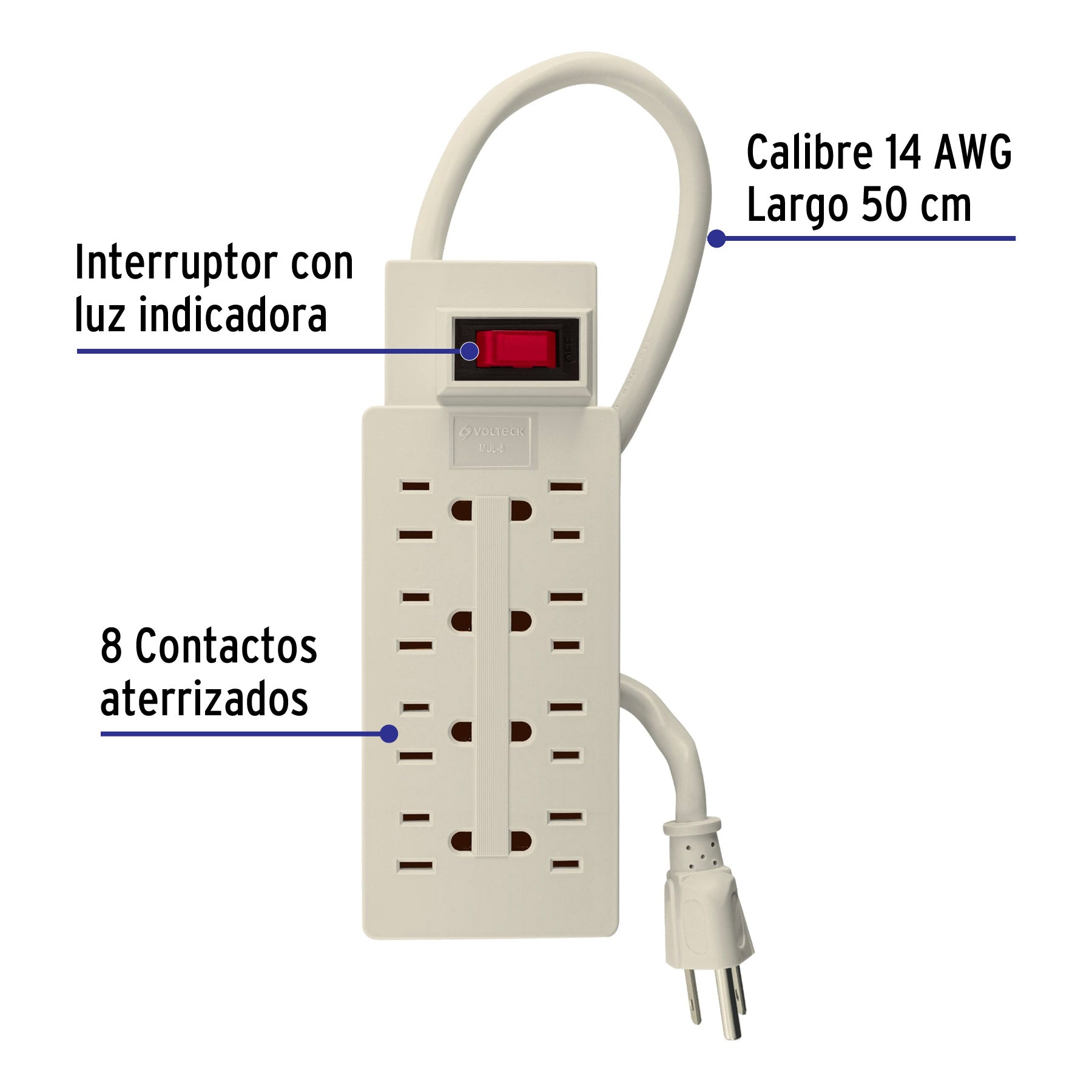 Multicontacto uso rudo, 8 entradas, 14 AWG