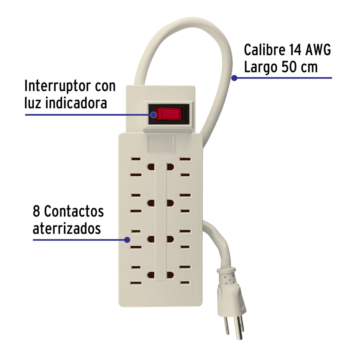 Multicontacto uso rudo, 8 entradas, 14 AWG