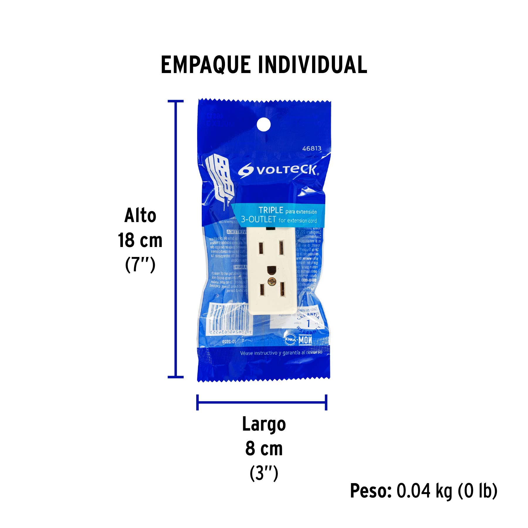 Multicontacto triple para extensión, 2 polos + tierra