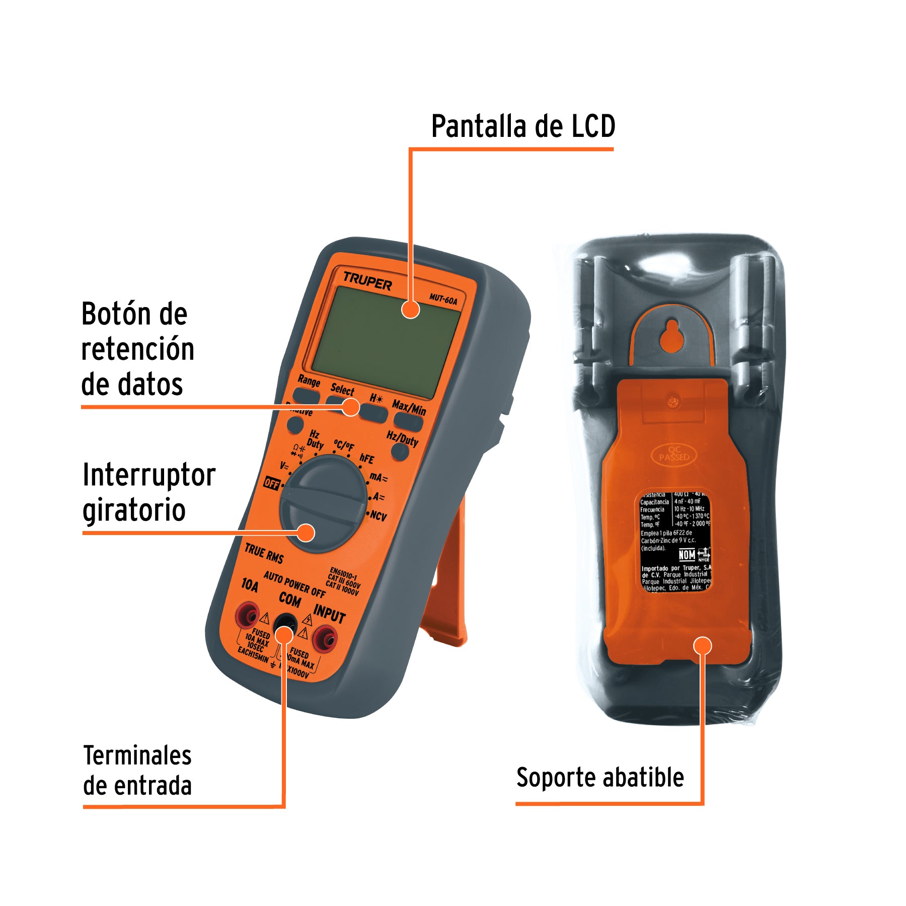 Multimetro profesional con RMS verdadero y auto rango Deluxe