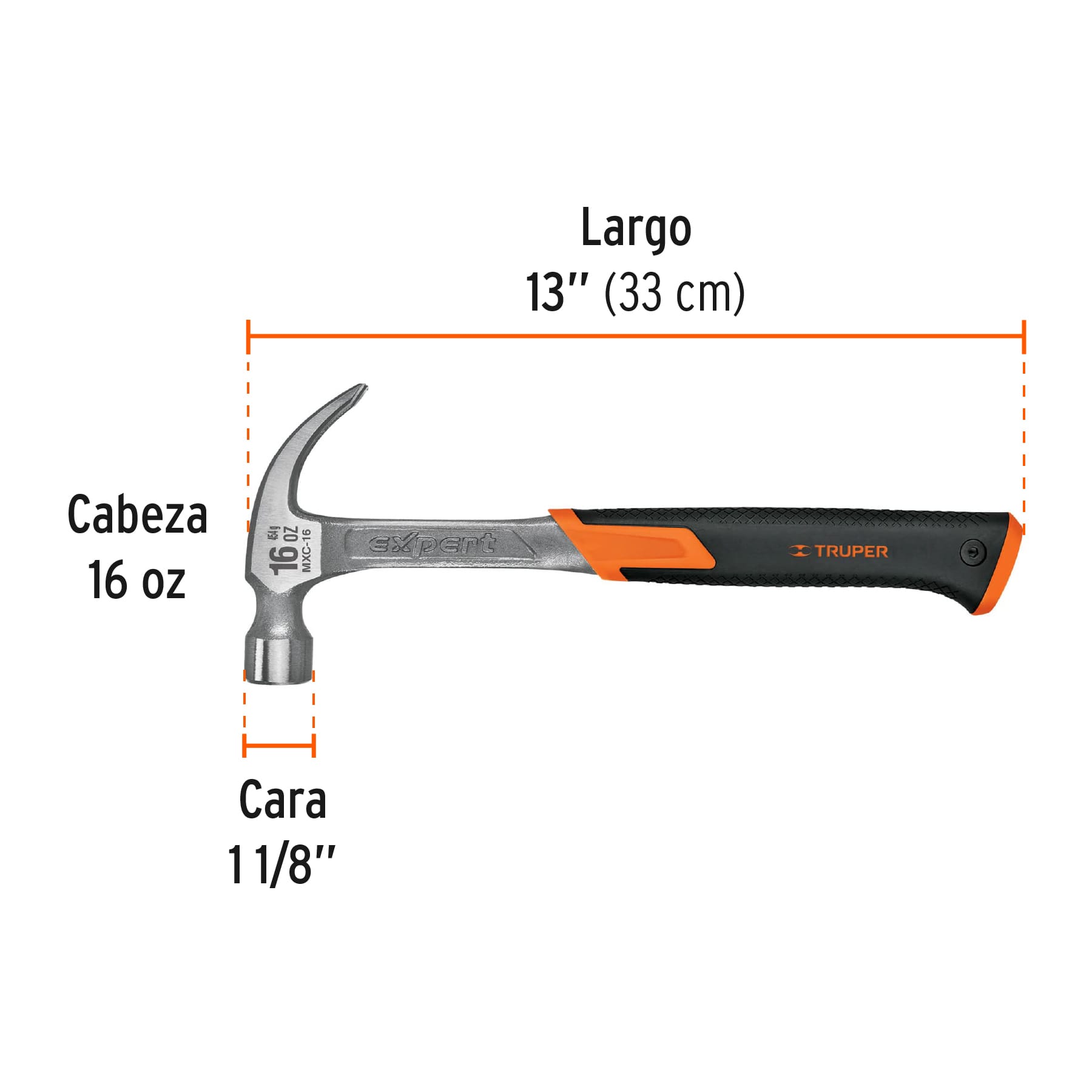 Martillo forjado, uña curva, 16 oz, mango de neopreno