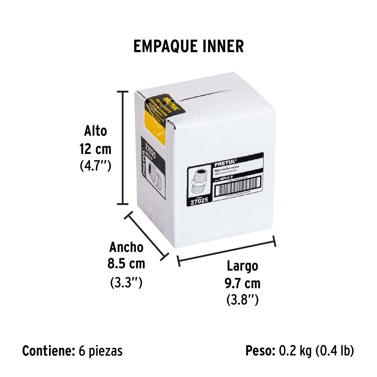 Niple acero, cuerda 1/4 NPT, Pretul
