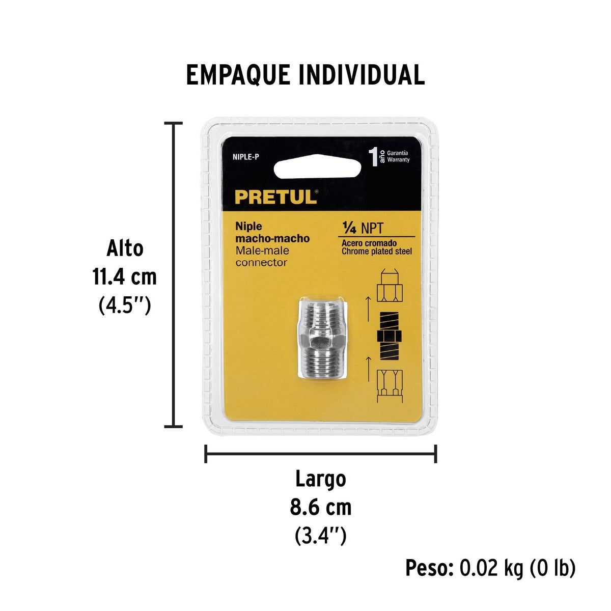 Niple acero, cuerda 1/4 NPT, Pretul