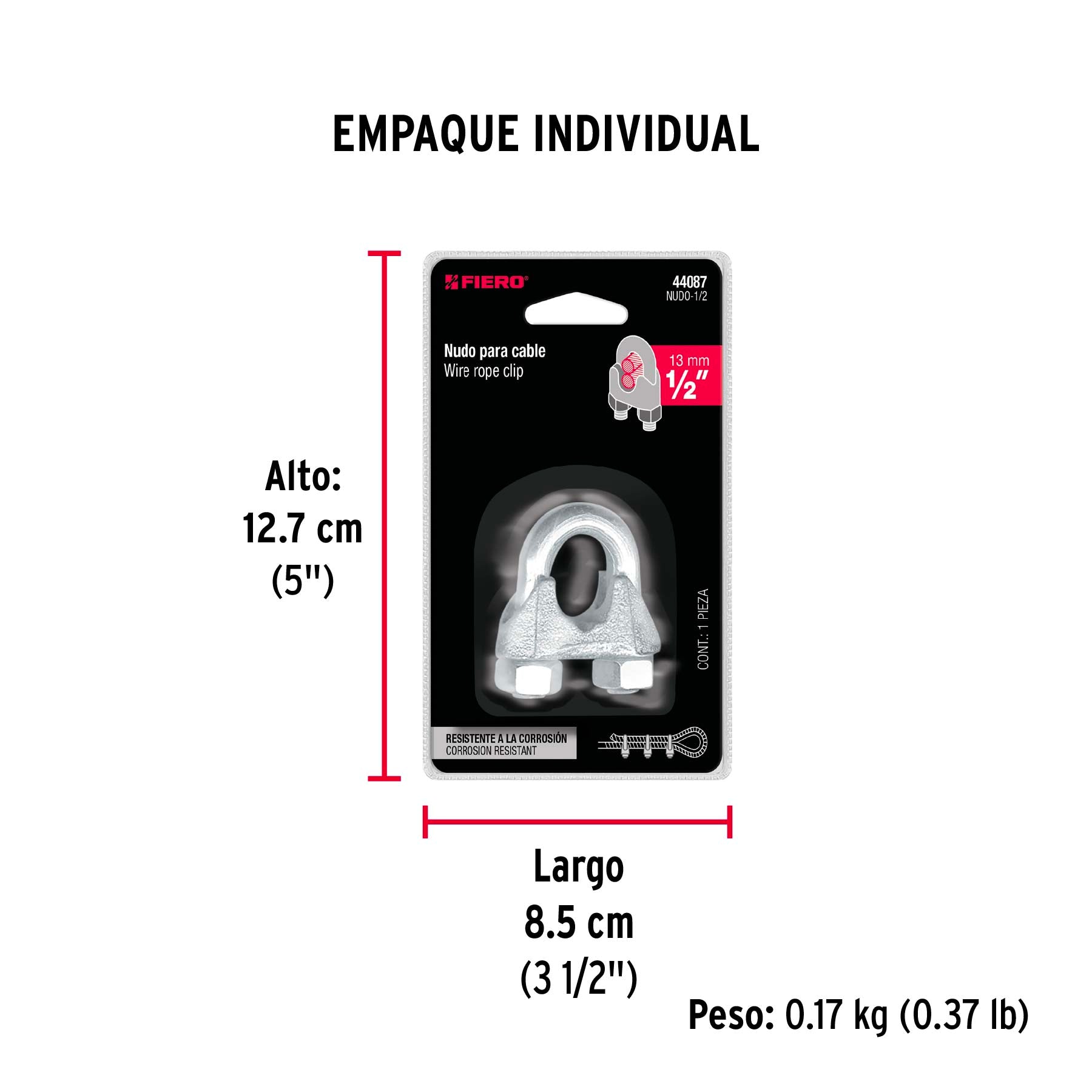 Nudo para cable de 1/2" tarjeta con 1 pza