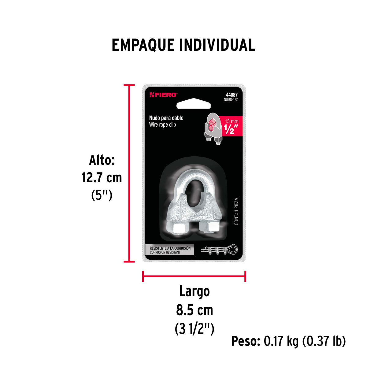 Nudo para cable de 1/2" tarjeta con 1 pza
