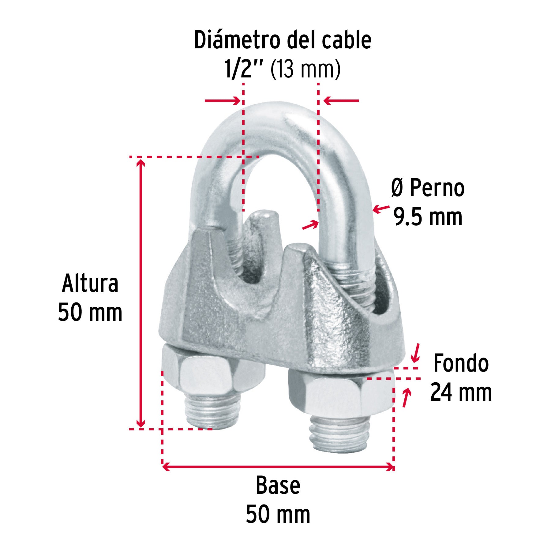 Nudo para cable de 1/2" tarjeta con 1 pza