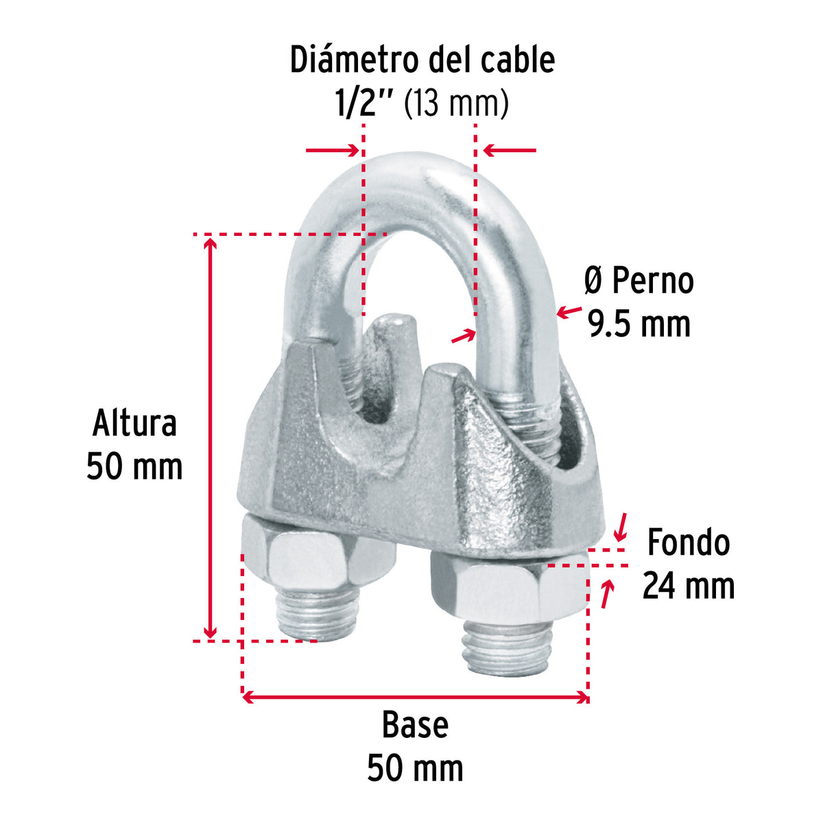 Nudo para cable de 1/2" tarjeta con 1 pza