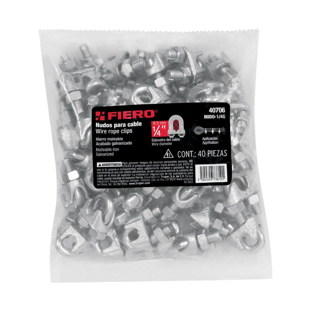 Bolsa con 40 nudos (perros) de hierro para cable de 1/4'