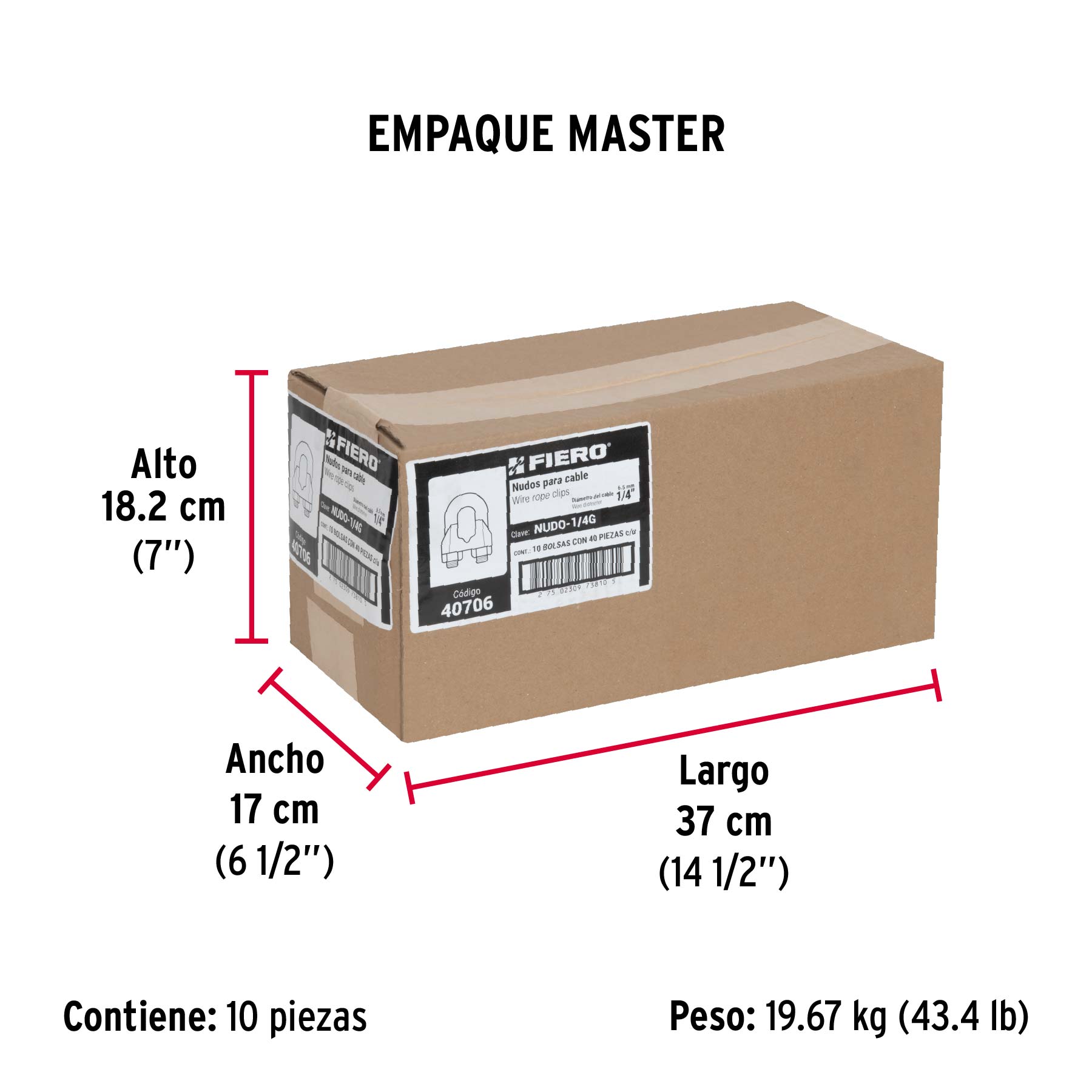 Bolsa con 40 nudos (perros) de hierro para cable de 1/4'
