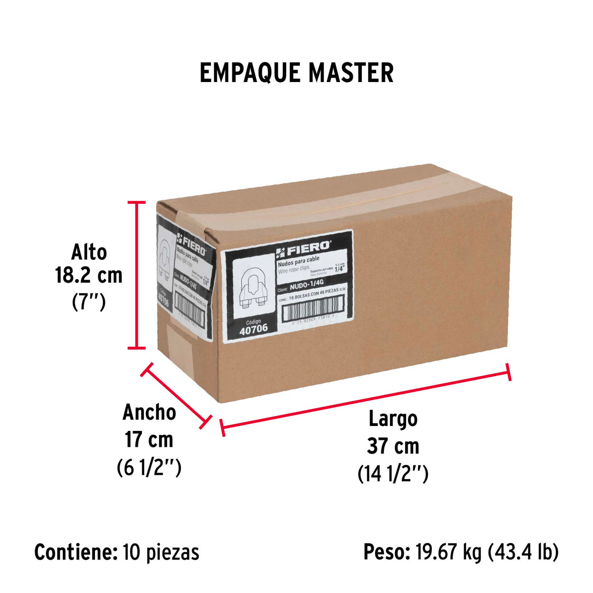 Bolsa con 40 nudos (perros) de hierro para cable de 1/4'