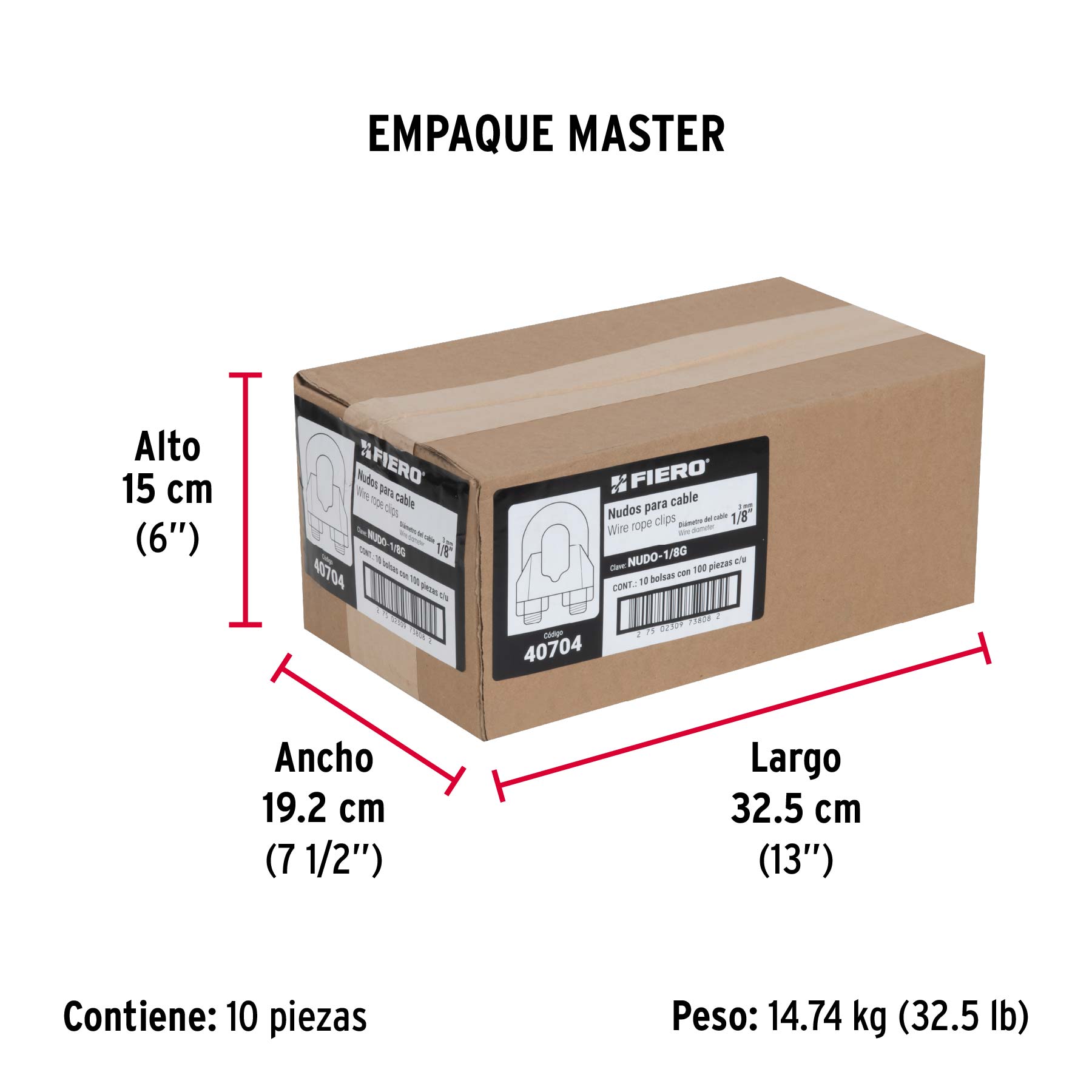 Bolsa con 100 nudos (perros) de hierro para cable de 1/8'
