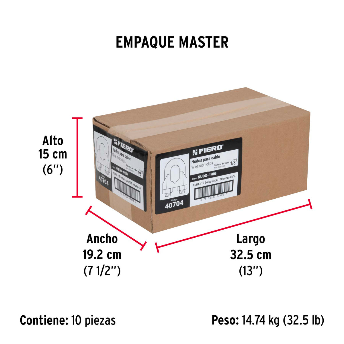 Bolsa con 100 nudos (perros) de hierro para cable de 1/8'