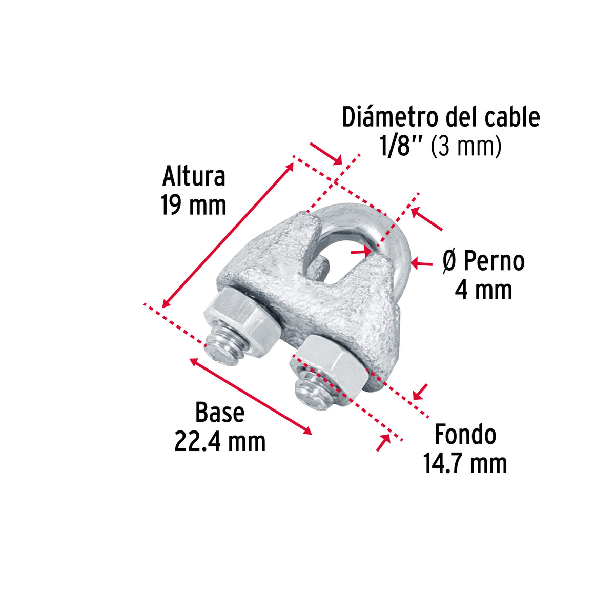 Nudo para cable de 1/8" tarjeta con 2 pzas