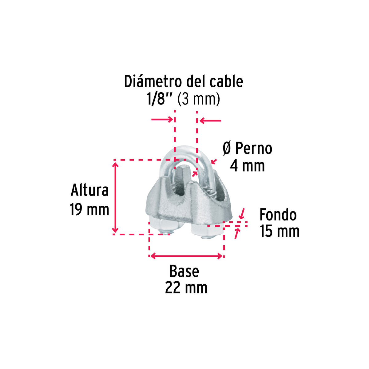 Nudo para cable de 1/8" tarjeta con 2 pzas