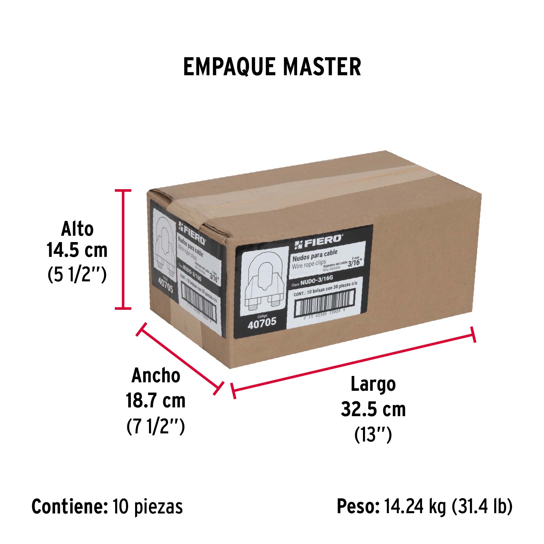 Bolsa con 50 nudos (perros) de hierro para cable de 3/16'