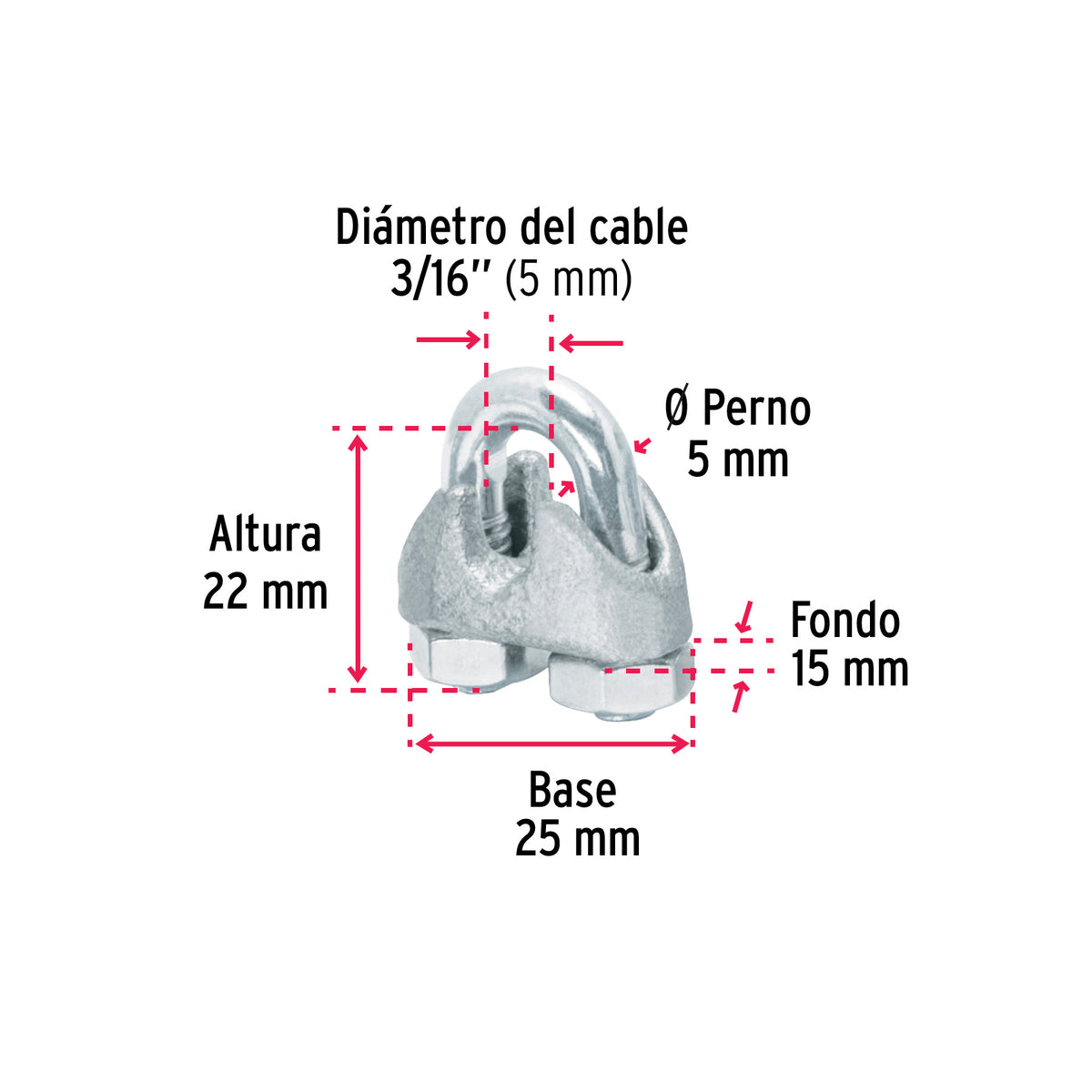 Nudo para cable de 3/16" tarjeta con 2 pzas