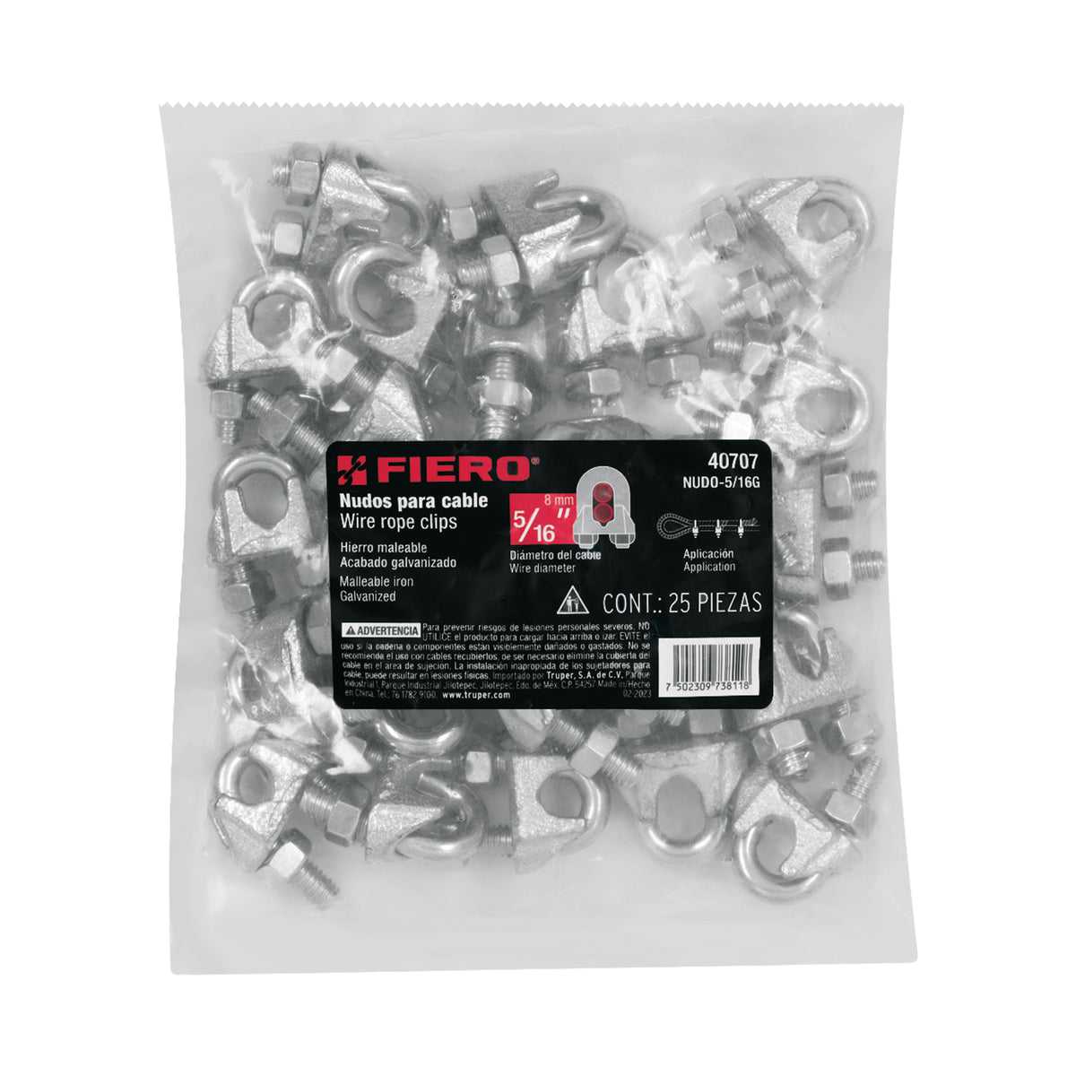 Bolsa con 25 nudos (perros) de hierro para cable de 5/16'