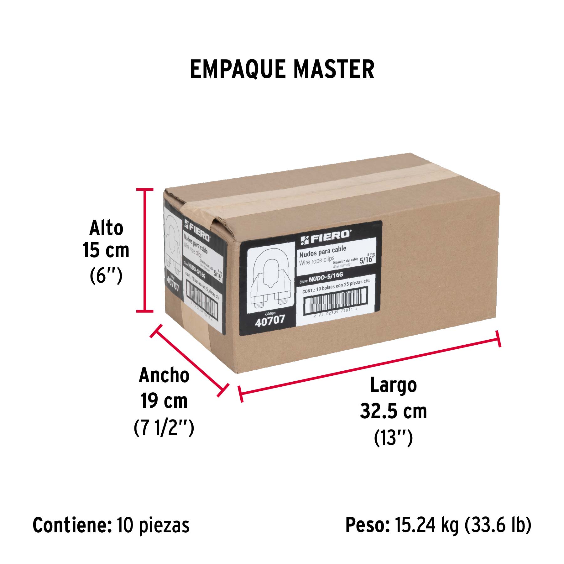 Bolsa con 25 nudos (perros) de hierro para cable de 5/16'