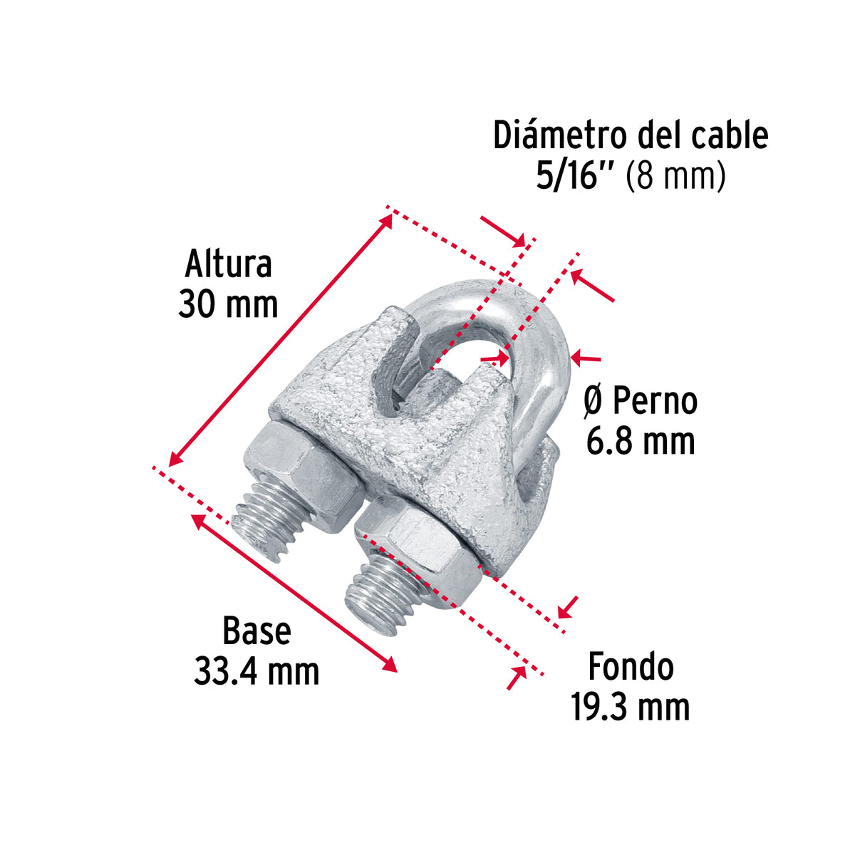 Nudo para cable de 5/16" tarjeta con 2 pzas