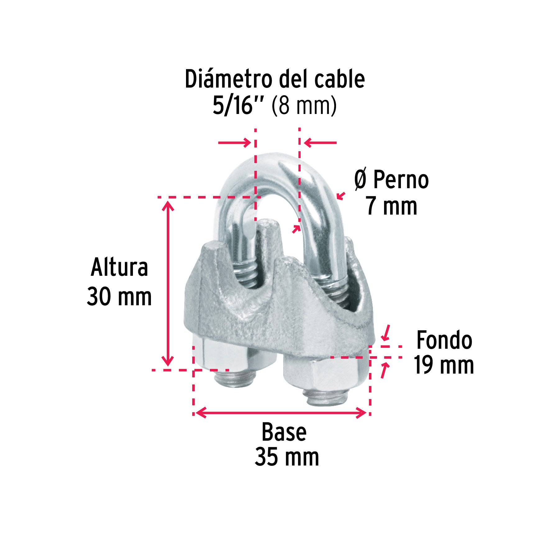 Nudo para cable de 5/16" tarjeta con 2 pzas