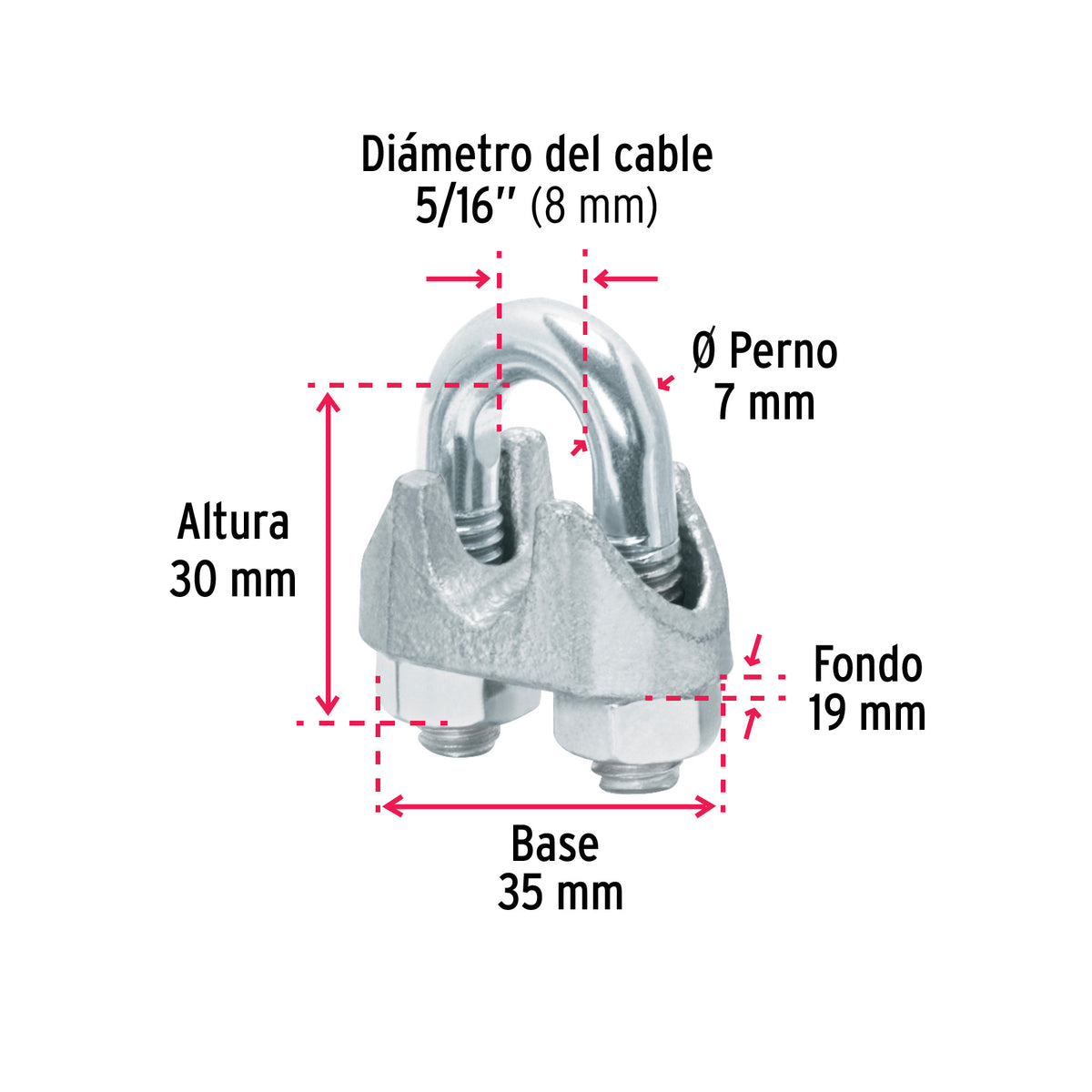 Nudo para cable de 5/16" tarjeta con 2 pzas
