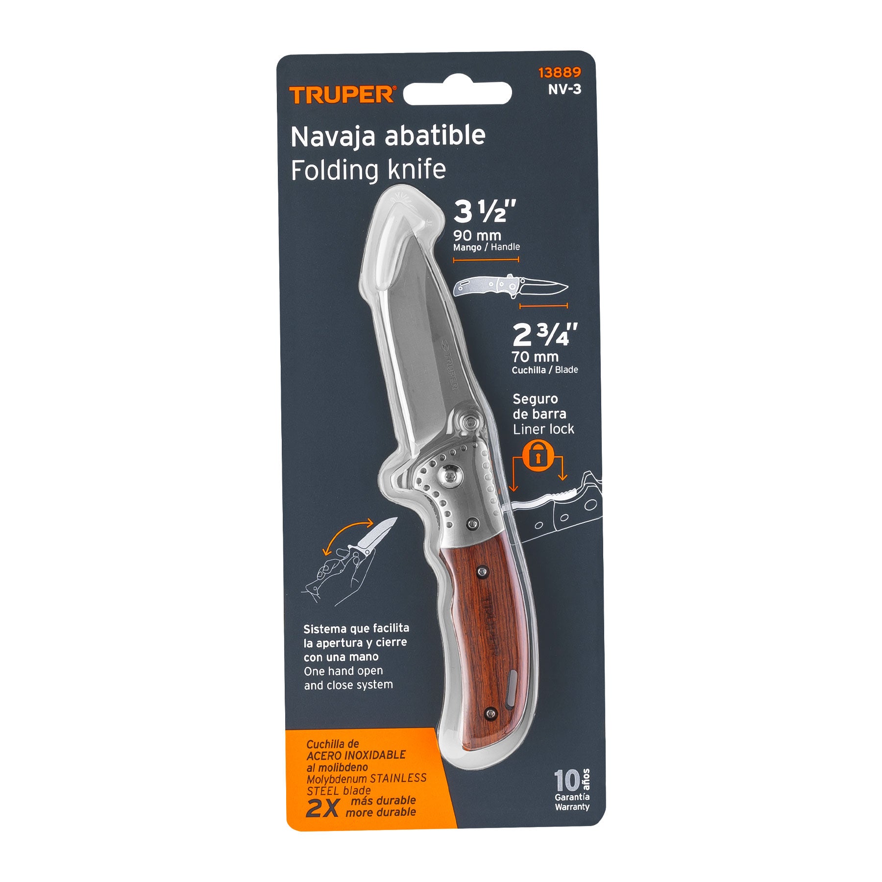 Navaja abatible con mango de madera 3"
