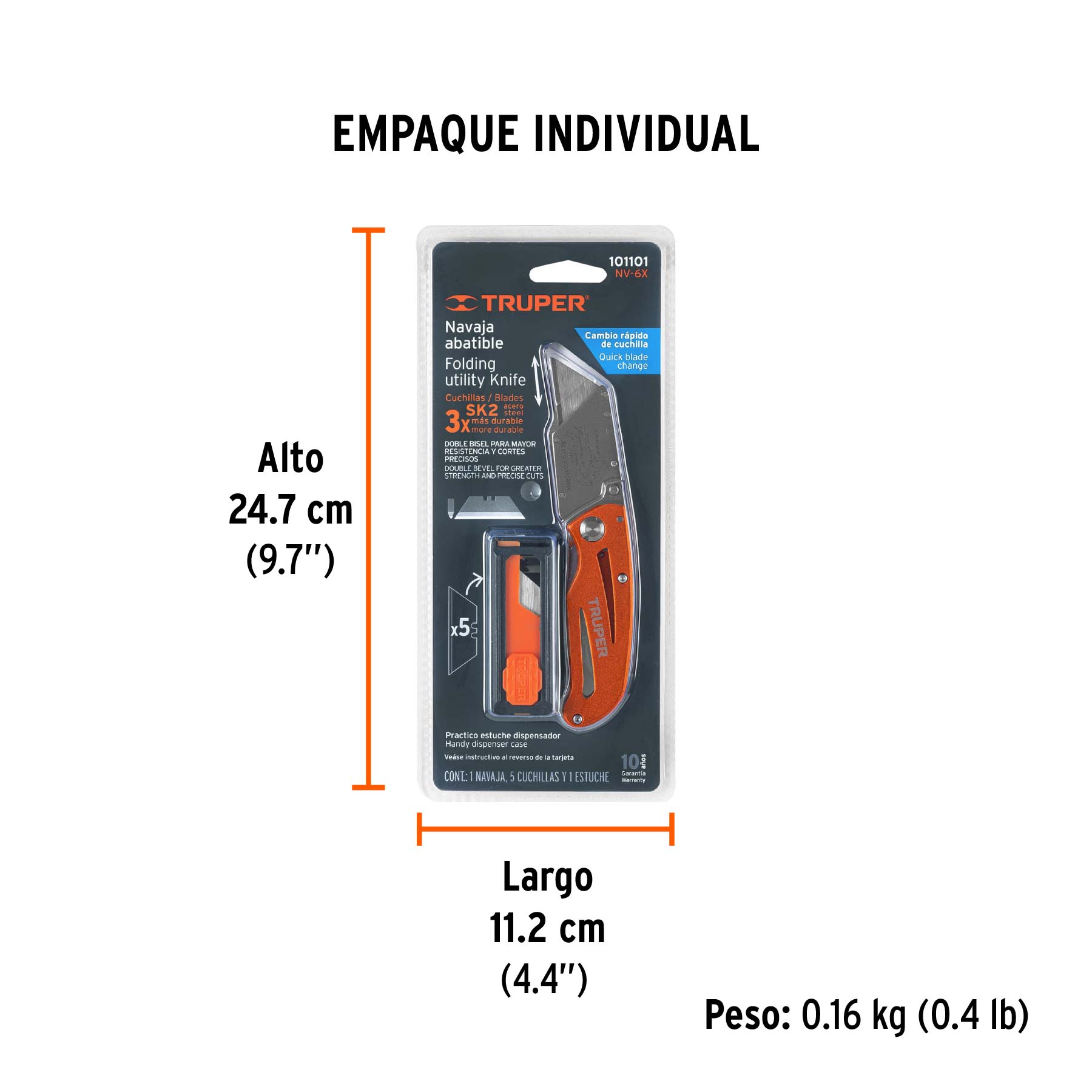 Navaja plegable, cuerpo metálico, 6'