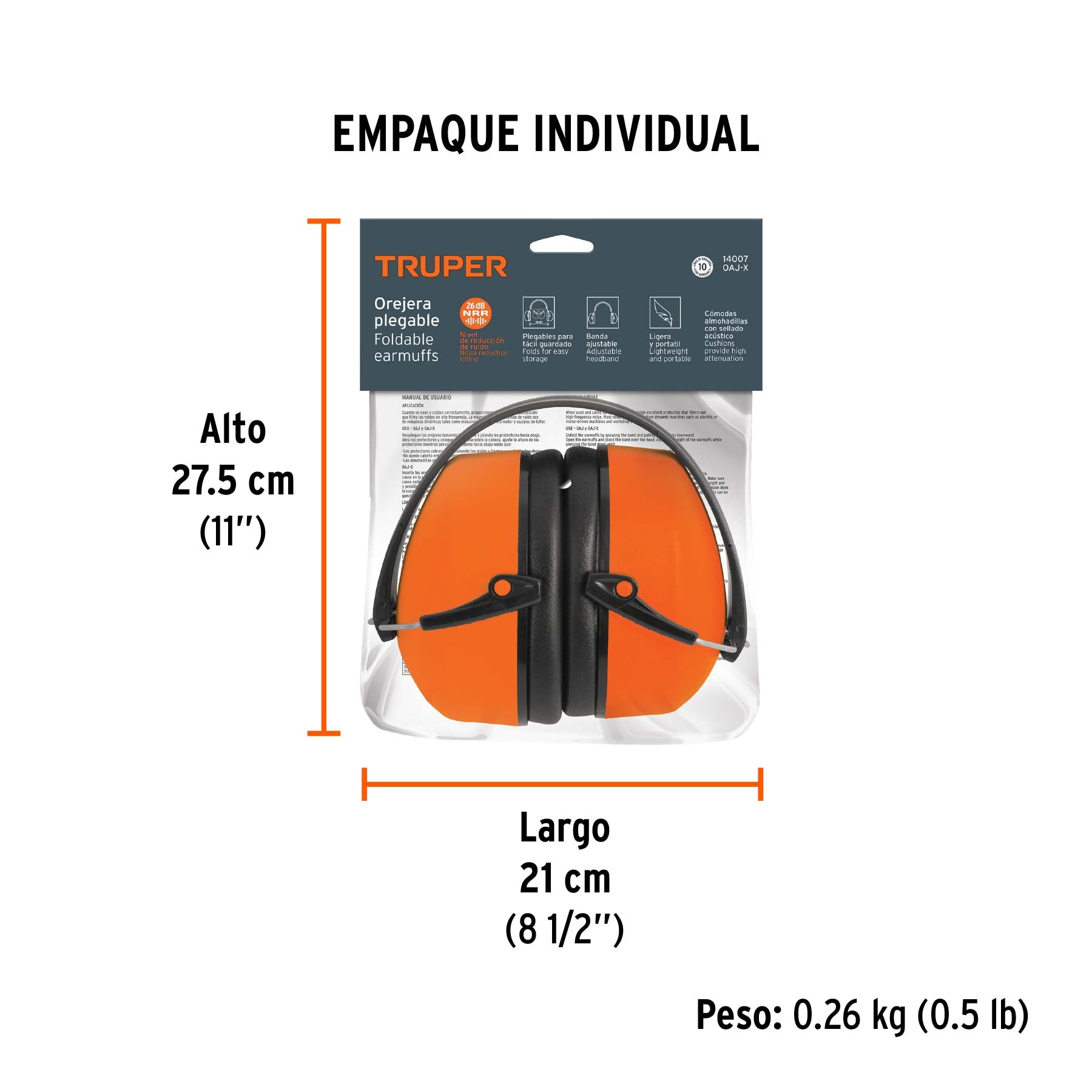 Orejera plegable, ajustable