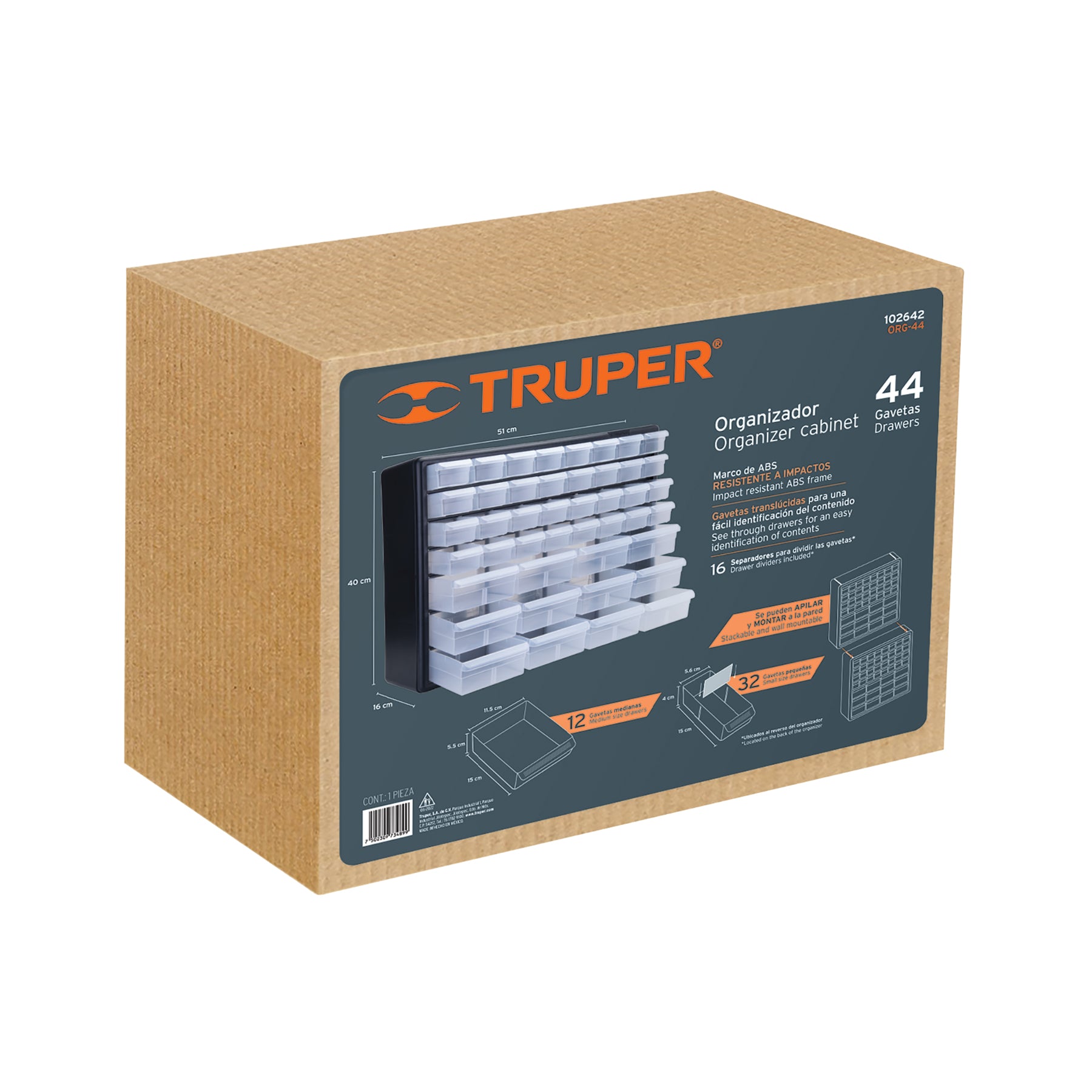 Organizador con 44 gavetas, Truper