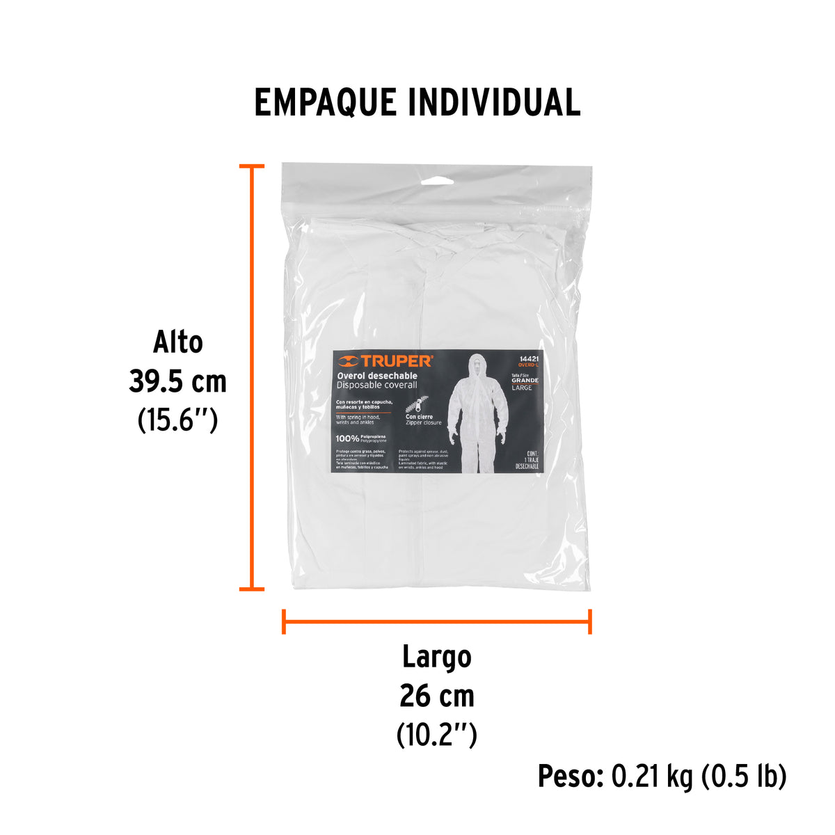 Overol desechable, talla grande