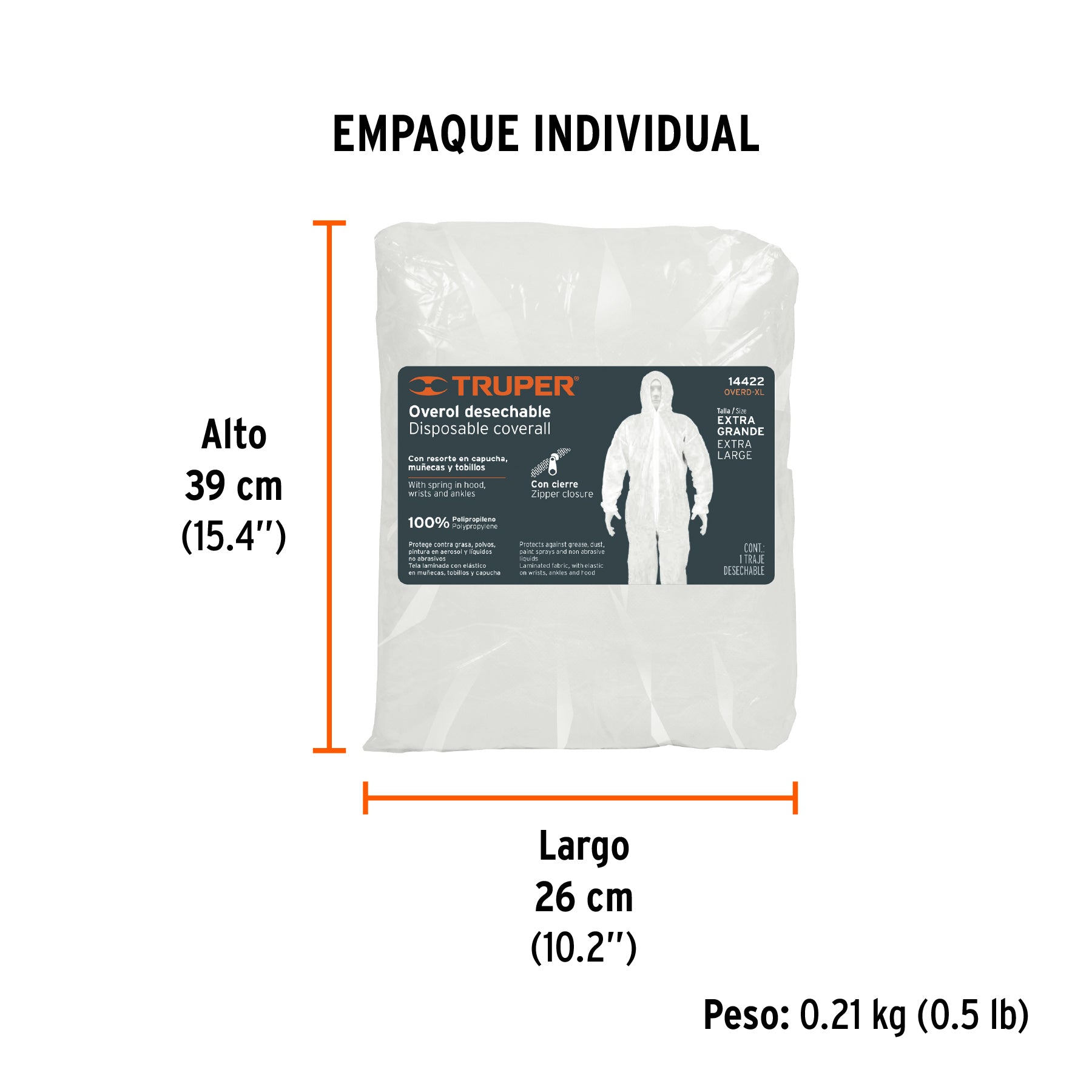 Overol desechable, talla extra-grande