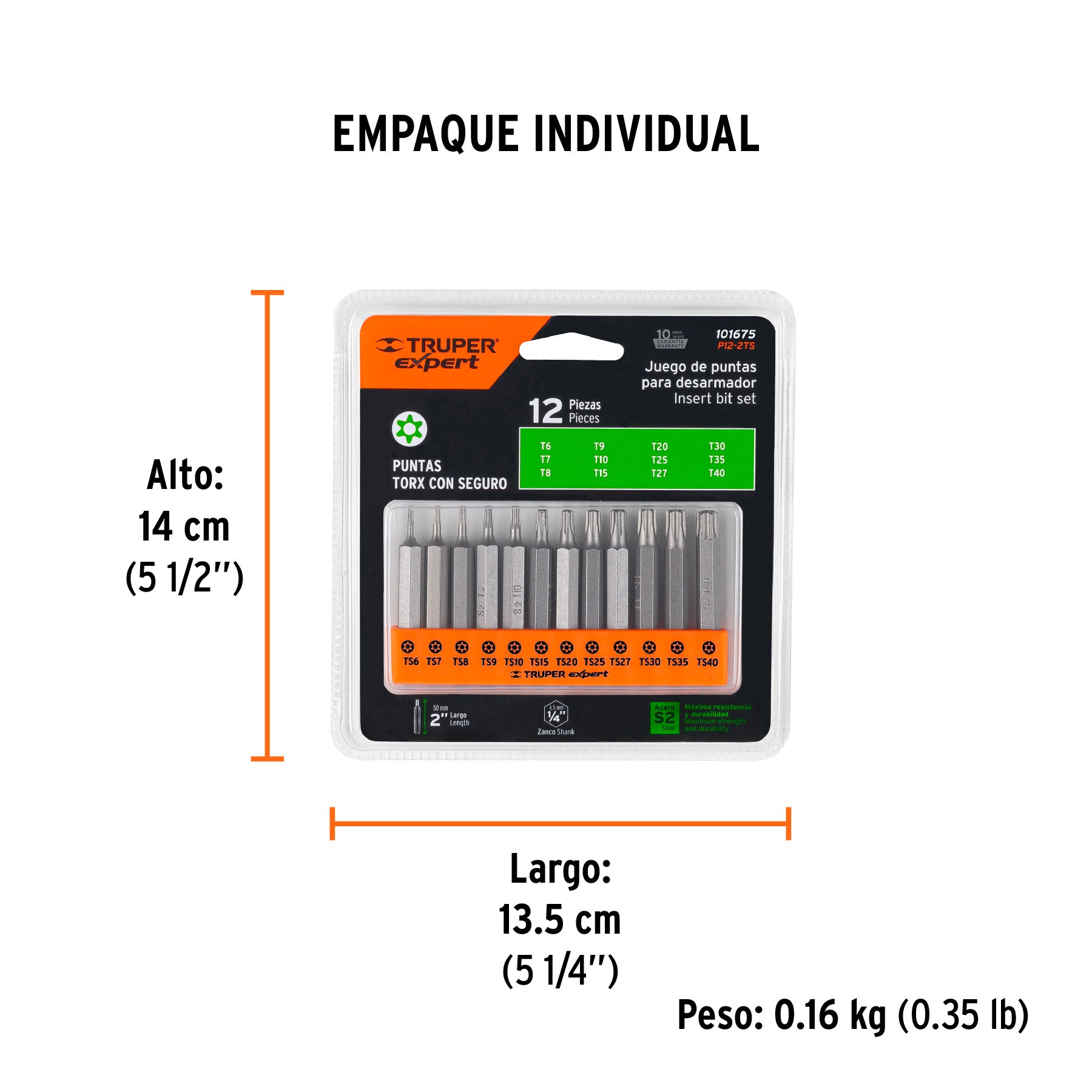 Juego de 12 puntas Torx con seguro largo 2', Expert