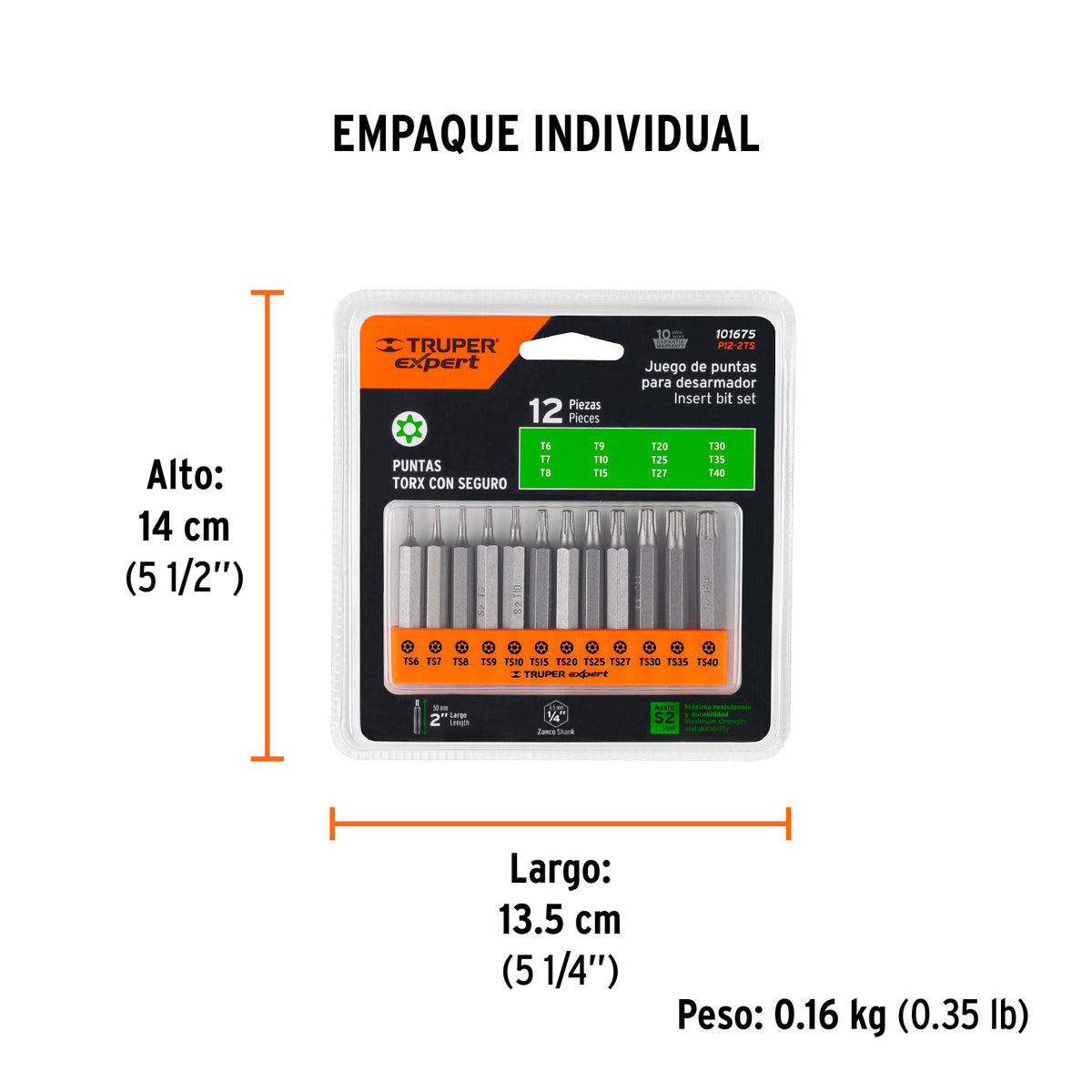 Juego de 12 puntas Torx con seguro largo 2', Expert
