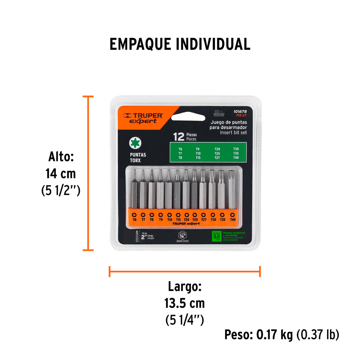 Juego de 12 puntas Torx largo 2', Truper Expert