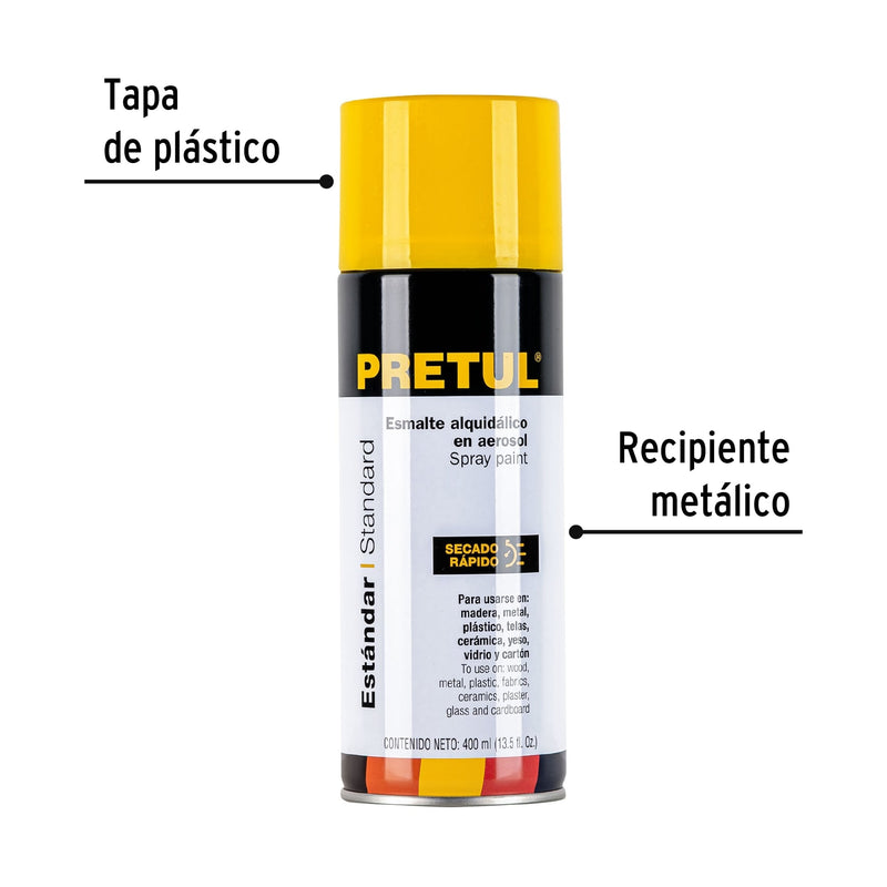 Pintura (Esmalte acrílico) aerosol, amarillo canario,Pretul